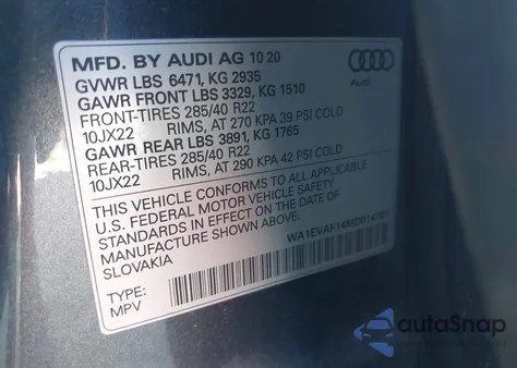 2021 Audi Q8 Premium Plus 55 Tfsi Quattro Tiptronic из США, поврежденный, VIN WA1EVAF14MD014781